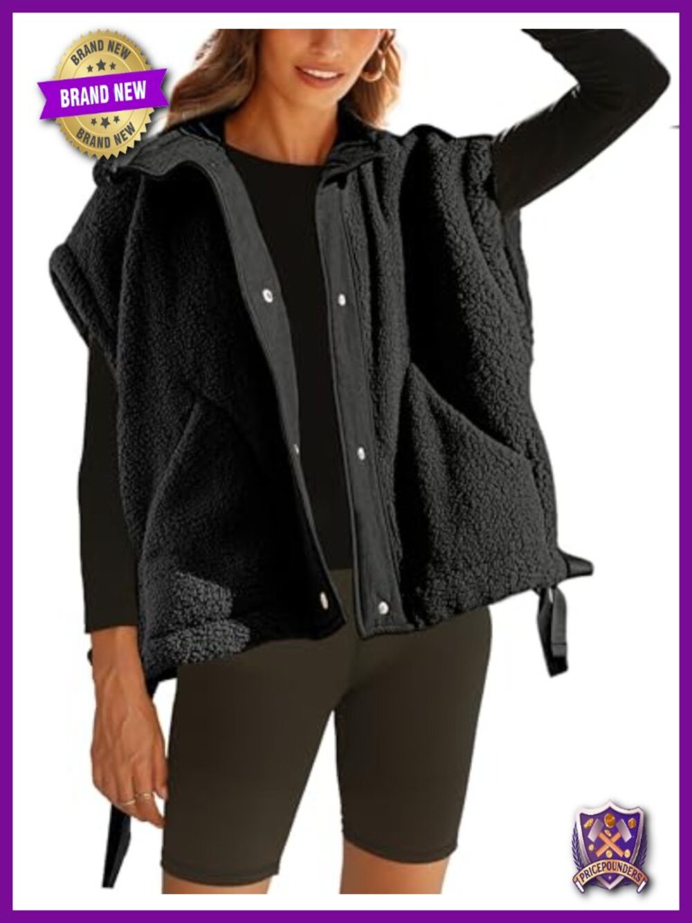 Sleeveless Fleece Vest with Pockets Button Closure Loose Fit